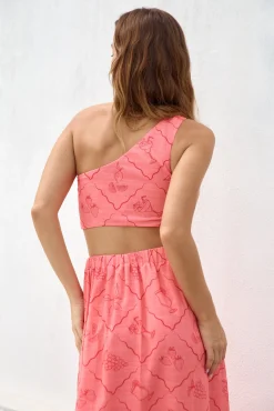 Another Round One Shoulder Crop Top Red