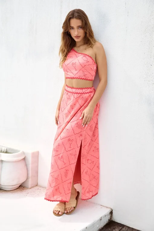 Another Round One Shoulder Crop Top Red