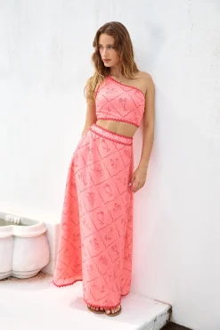 Another Round One Shoulder Crop Top Red