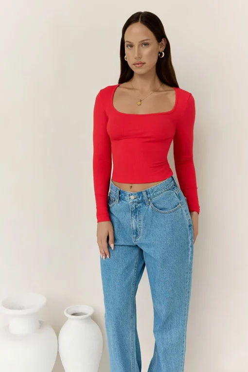 BASE Wear Now Ribbed Long Sleeve Top Red