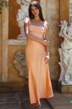 Blissful Satin Maxi Dress Orange