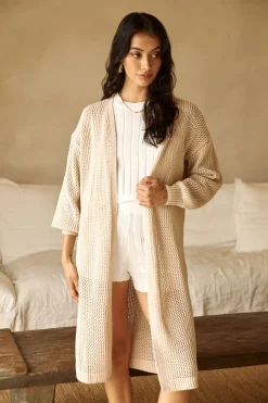 By The Fire Longline Cardigan Beige