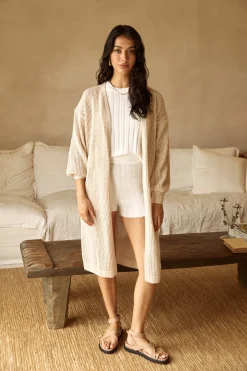 By The Fire Longline Cardigan Beige