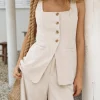 Capriccio Linen Vest Top Beige