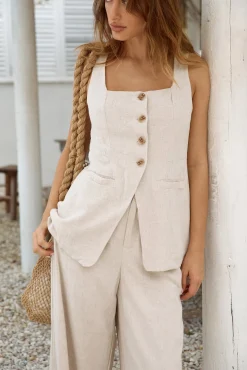 Capriccio Linen Vest Top Beige