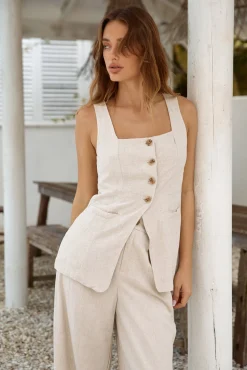 Capriccio Linen Vest Top Beige