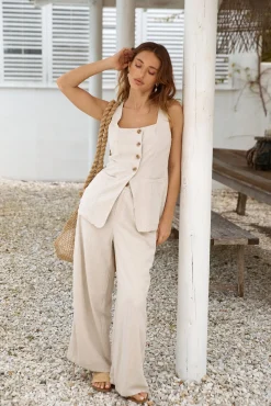 Capriccio Linen Vest Top Beige