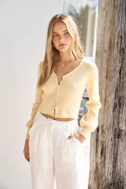 Chilly Days Ribbed Cardigan Top Yellow