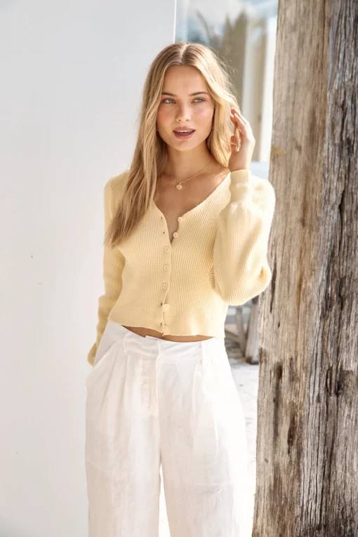 Chilly Days Ribbed Cardigan Top Yellow