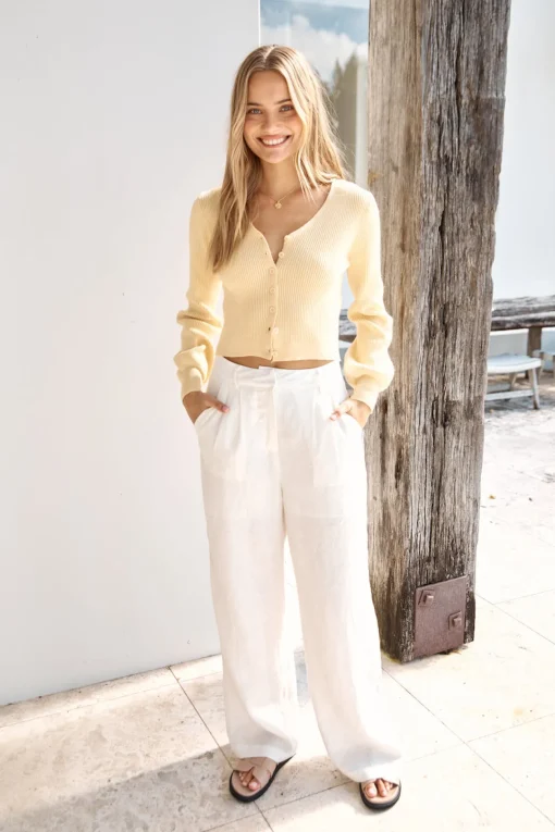 Chilly Days Ribbed Cardigan Top Yellow