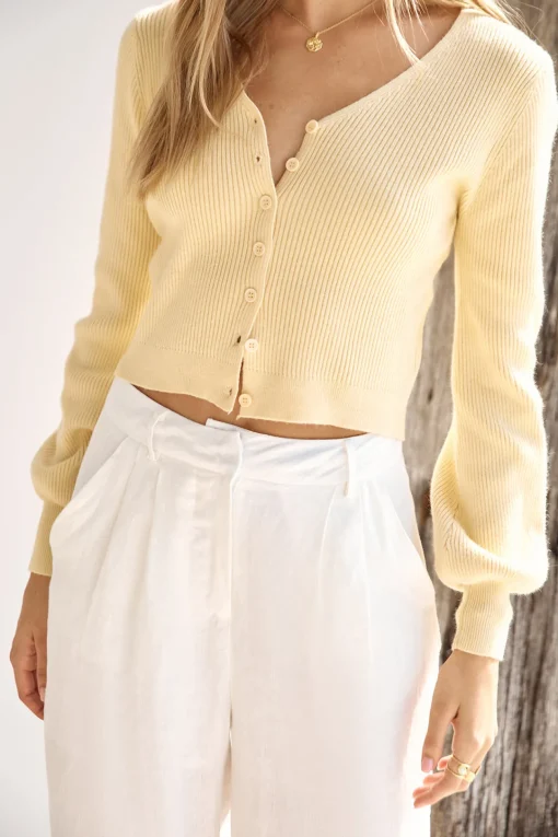 Chilly Days Ribbed Cardigan Top Yellow