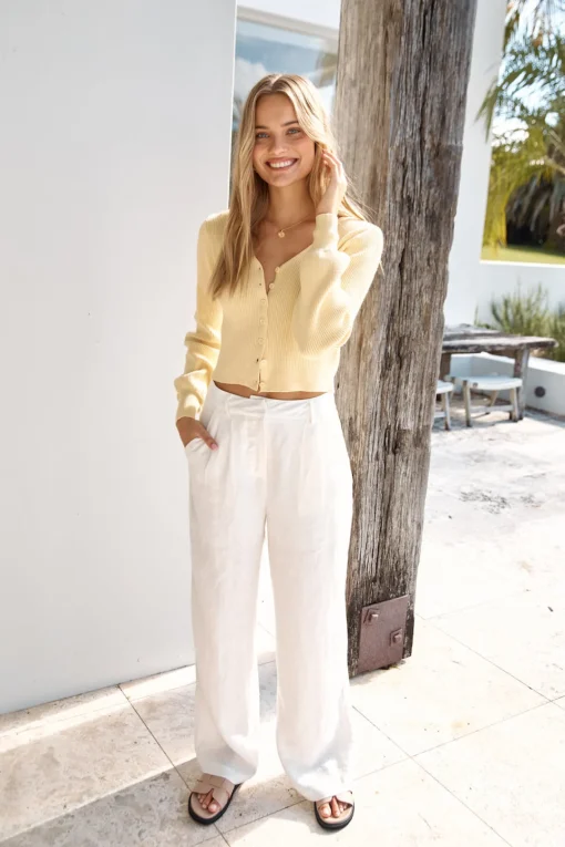 Chilly Days Ribbed Cardigan Top Yellow
