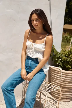 Clarabelle Linen Cami Top White