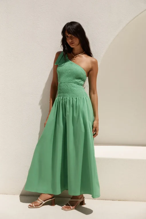 Close Up One Shoulder Maxi Dress Green