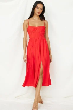 Coastal Dreaming Midi Dress Red