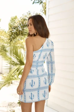 Coastal Odyssey One Shoulder Mini Dress Blue