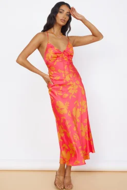 Colorful Memories Satin Maxi Dress Red