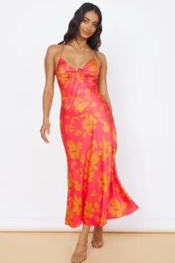 Colorful Memories Satin Maxi Dress Red