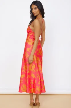 Colorful Memories Satin Maxi Dress Red