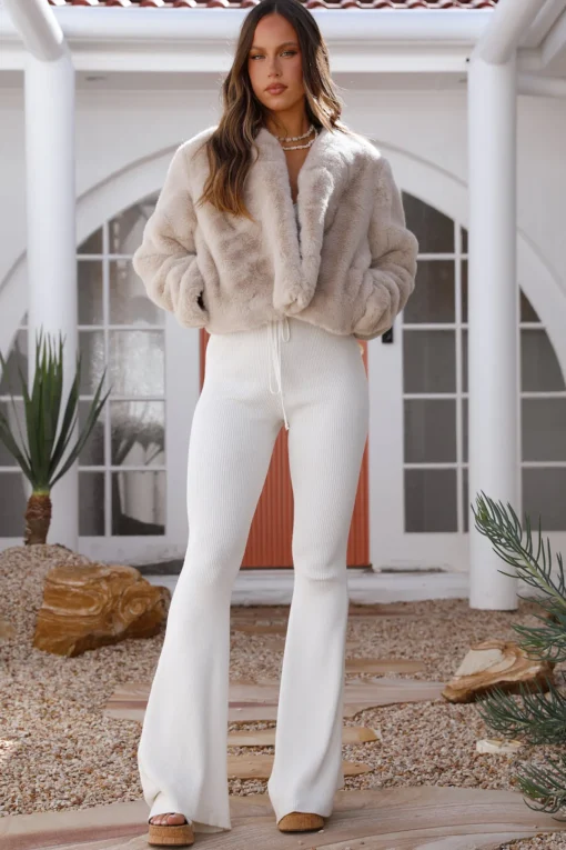 Day By Day Faux Fur Cropped Jacket Beige