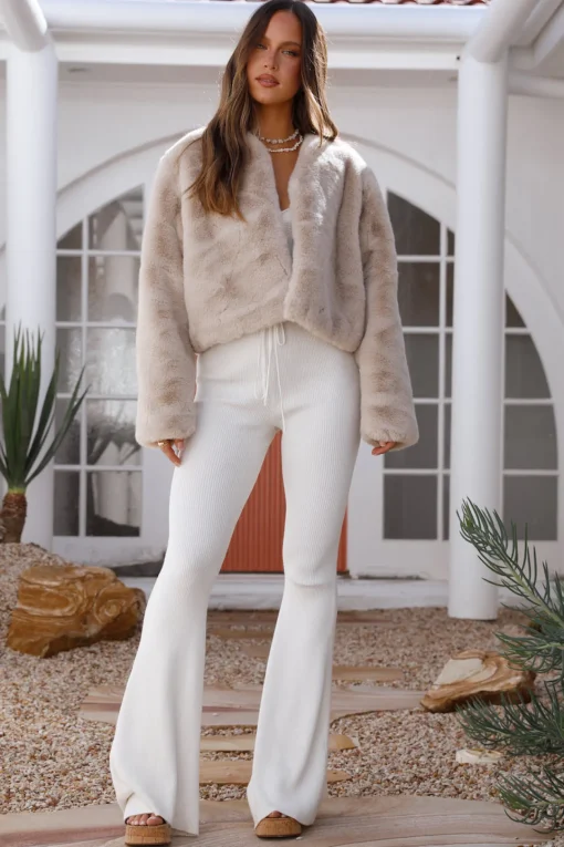 Day By Day Faux Fur Cropped Jacket Beige