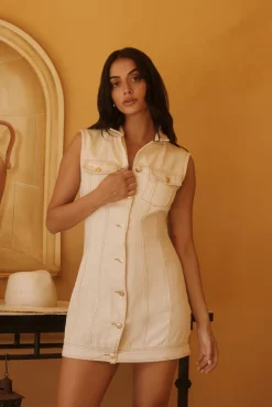 Desert Muse Denim Mini Dress Cream