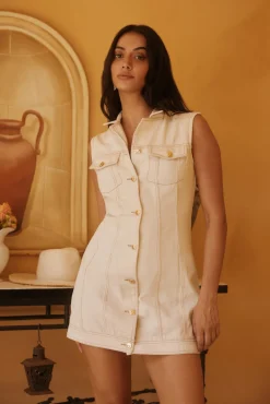 Desert Muse Denim Mini Dress Cream