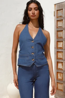 Dirt Bike Halter Top Denim