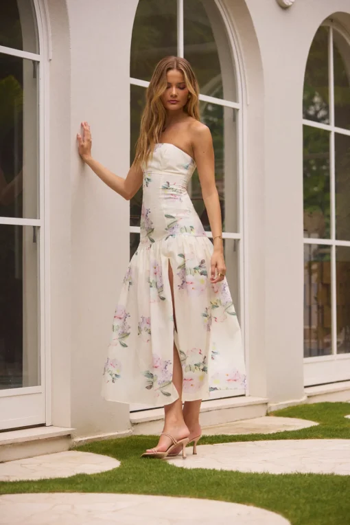 Enchanted Elegance Strapless Maxi Dress in Butter
