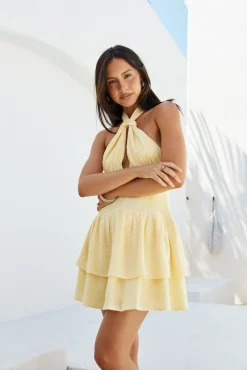 Enchanted Evenings Halter Mini Dress Yellow