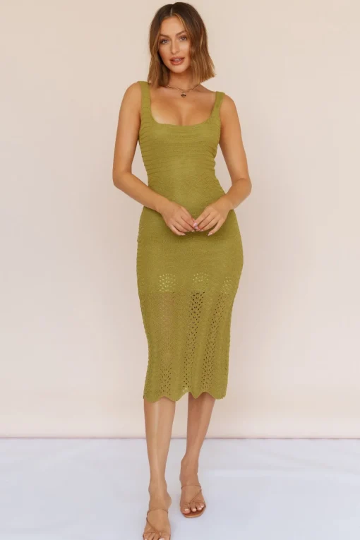 Flowing In Between Midi Dress Olive
