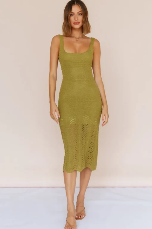 Flowing In Between Midi Dress Olive