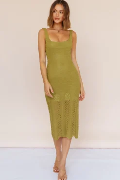 Flowing In Between Midi Dress Olive