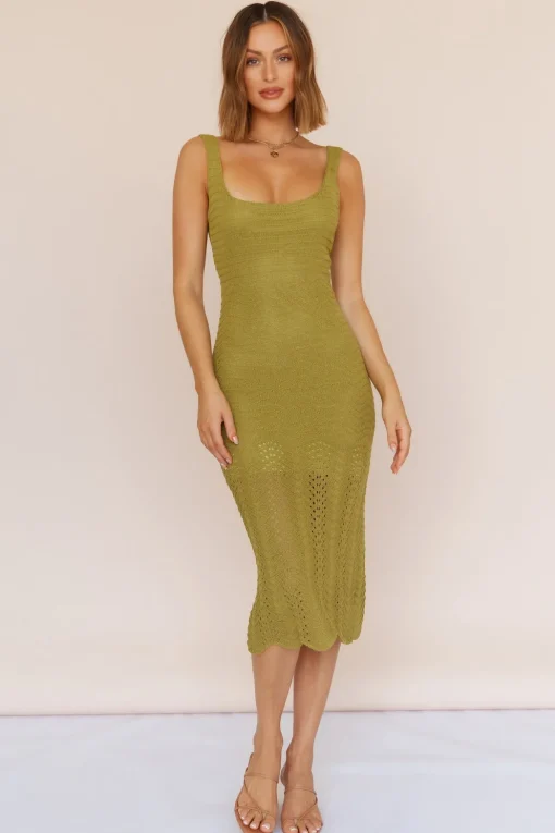 Flowing In Between Midi Dress Olive