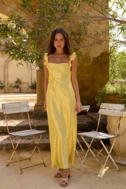 FORTUNATE ONE Belinda Satin Maxi Dress Yellow