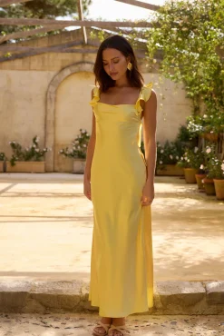 FORTUNATE ONE Belinda Satin Maxi Dress Yellow
