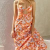 FORTUNATE ONE Summertime Satin Maxi Dress Orange