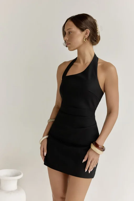 Forward Thinking Halter Mini Dress Black