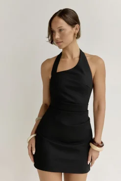 Forward Thinking Halter Mini Dress Black