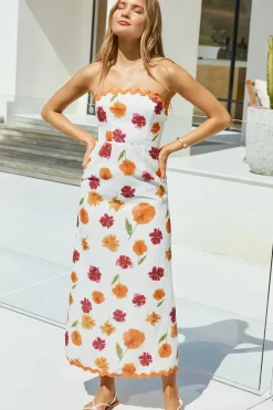 Garden Girl Strapless Maxi Dress Orange