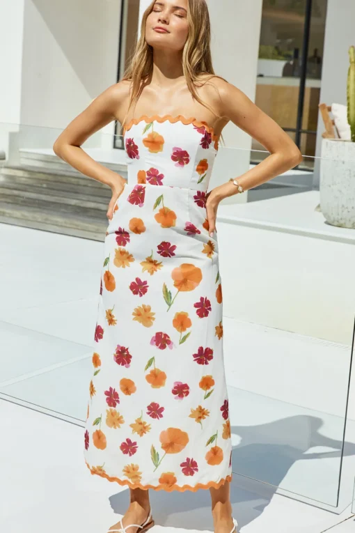 Garden Girl Strapless Maxi Dress Orange