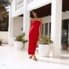 Gleam In Gold Maxi Dress Red