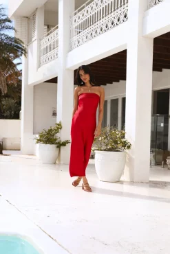 Gleam In Gold Maxi Dress Red