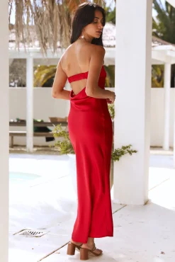 Gleam In Gold Maxi Dress Red