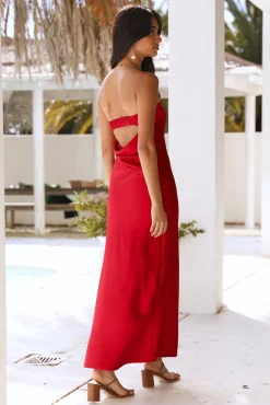Gleam In Gold Maxi Dress Red