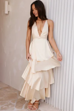 Golden Age Satin Maxi Dress Yellow