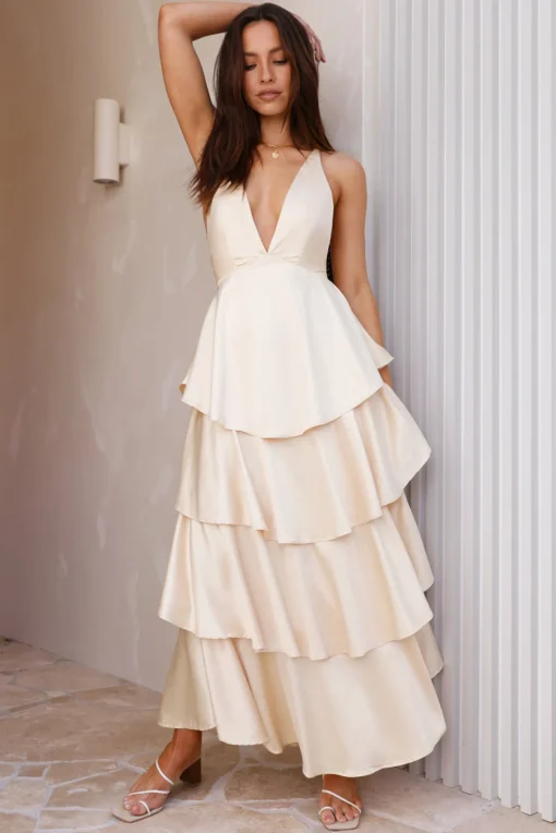 Golden Age Satin Maxi Dress Yellow