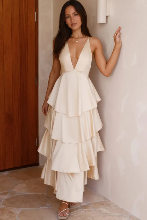 Golden Age Satin Maxi Dress Yellow