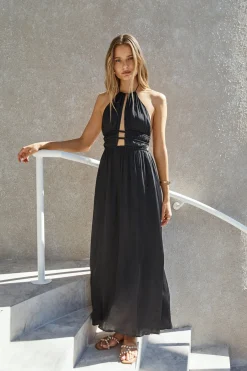 Happy Hour Halter Maxi Dress Black