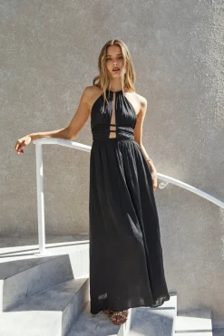 Happy Hour Halter Maxi Dress Black